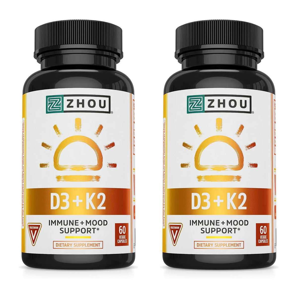 ZHOU D3+K2 bottle label showing 5000 IU Vitamin D3 and MK-7