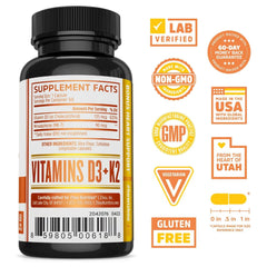Two vegan veggie capsules of D3+K2 supplement