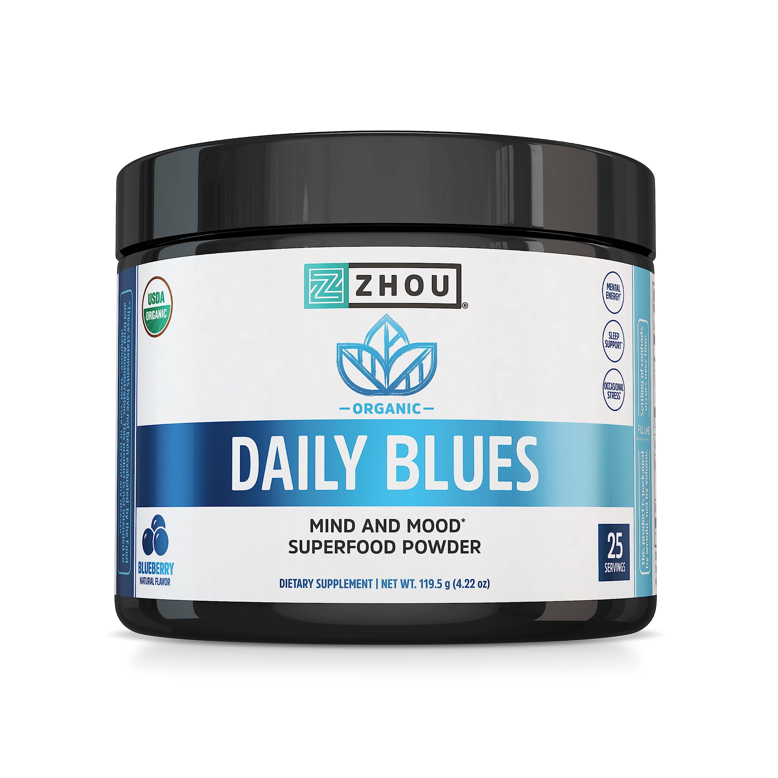 Front label of Zhou Daily Blues Blue Spirulina Powder 4.22 oz