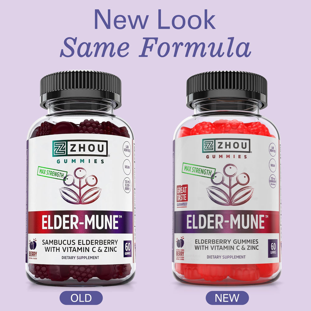 Packaging and label highlights: elderberry, vitamin C, zinc