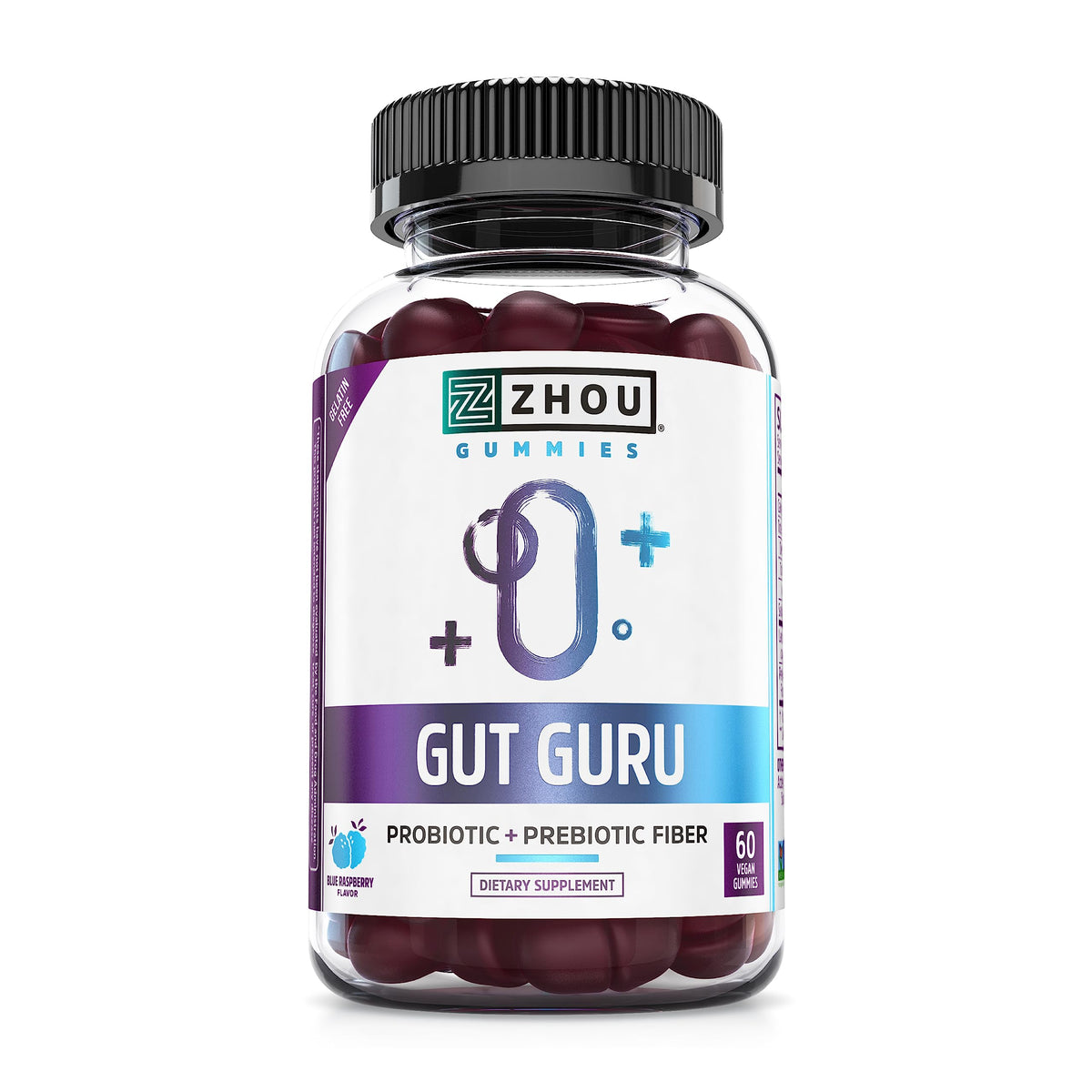 Zhou Gut Guru bottle with 60 vegan gummies