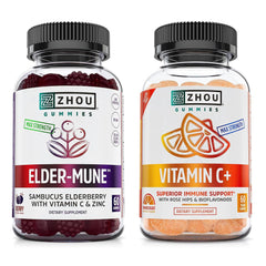 Hero image of ZHOU Immune Support Bundle featuring Elder-Mune and Vitamin C gummies
