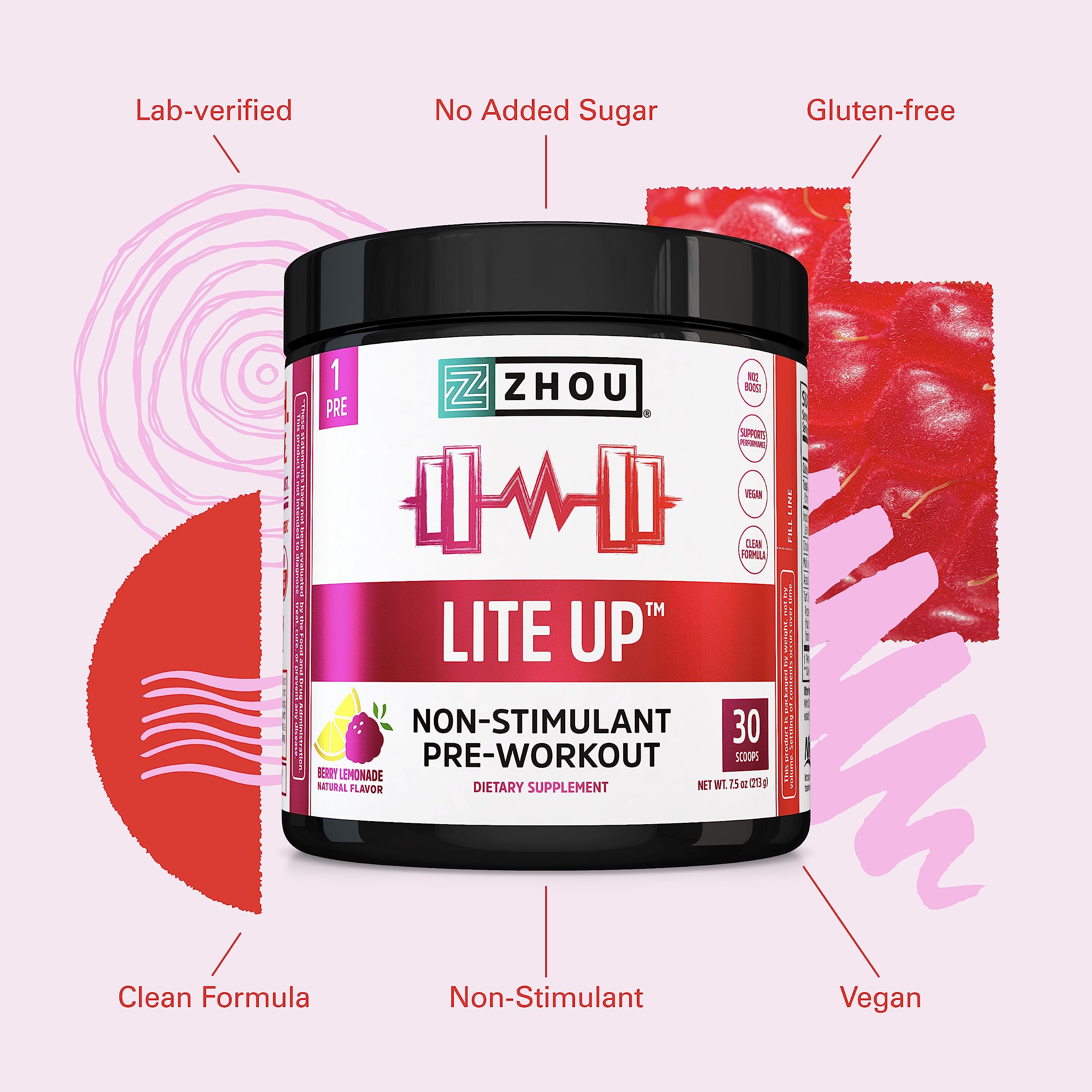 Zhou Lite Up berry lemonade powder dissolving smoothly in water for refreshing taste.