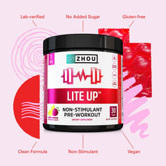Zhou Lite Up berry lemonade powder dissolving smoothly in water for refreshing taste.