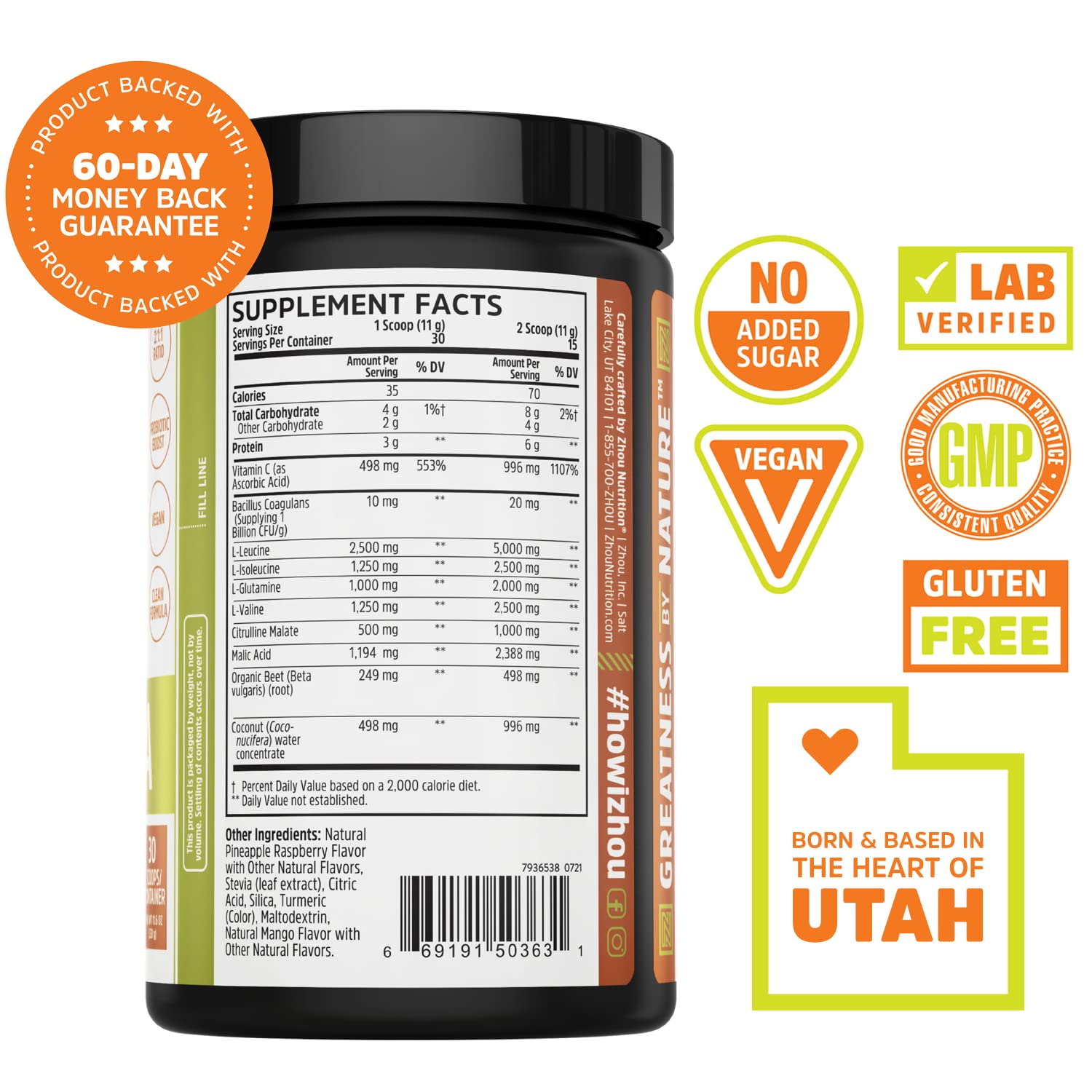 Unflavored BCAA powder being poured into a glass