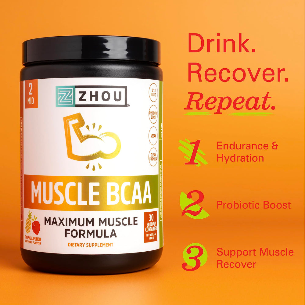 Nutritional label and ingredients for Zhou Muscle BCAA