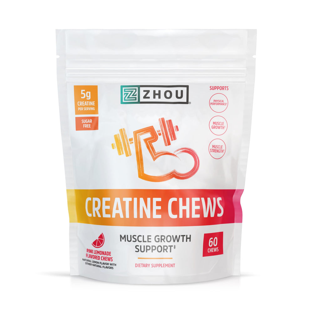 ZHOU Nutrition Creatine Monohydrate Chewables bottle pink lemonade 60 gummies
