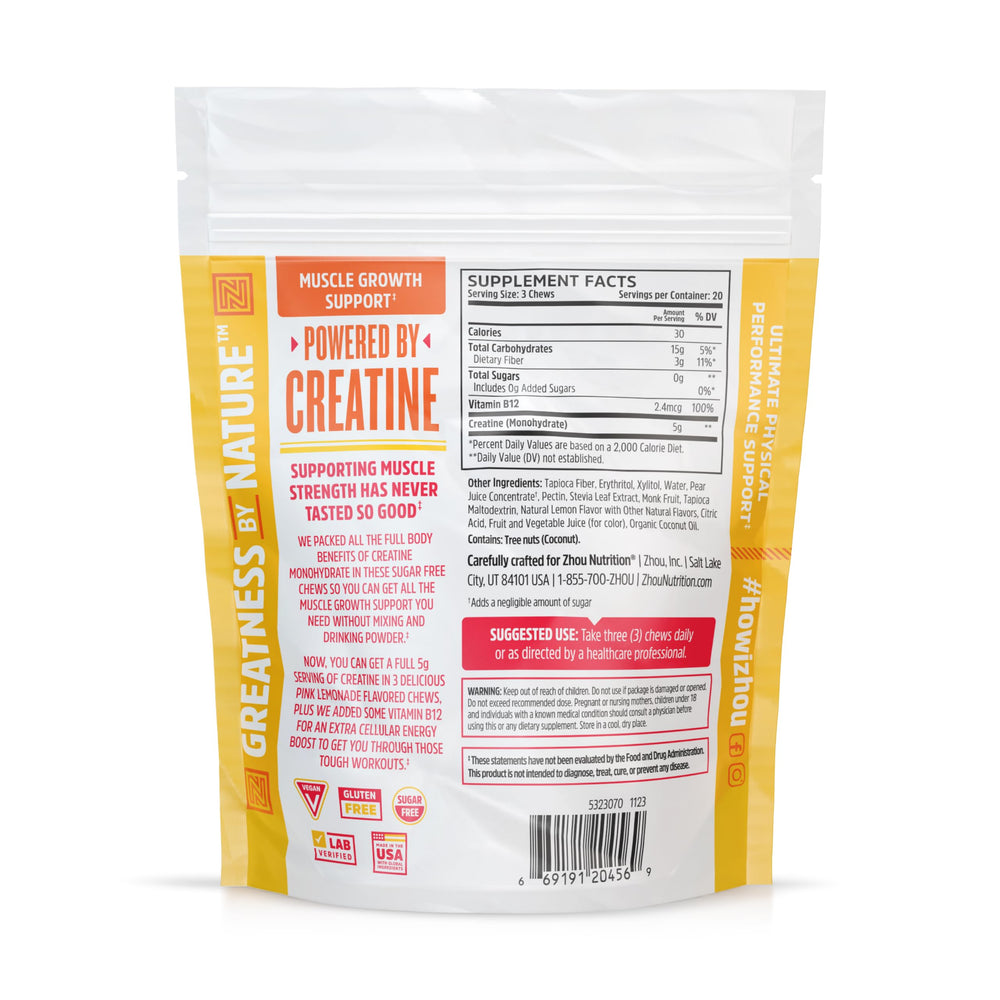 Close-up of pink lemonade creatine chewables