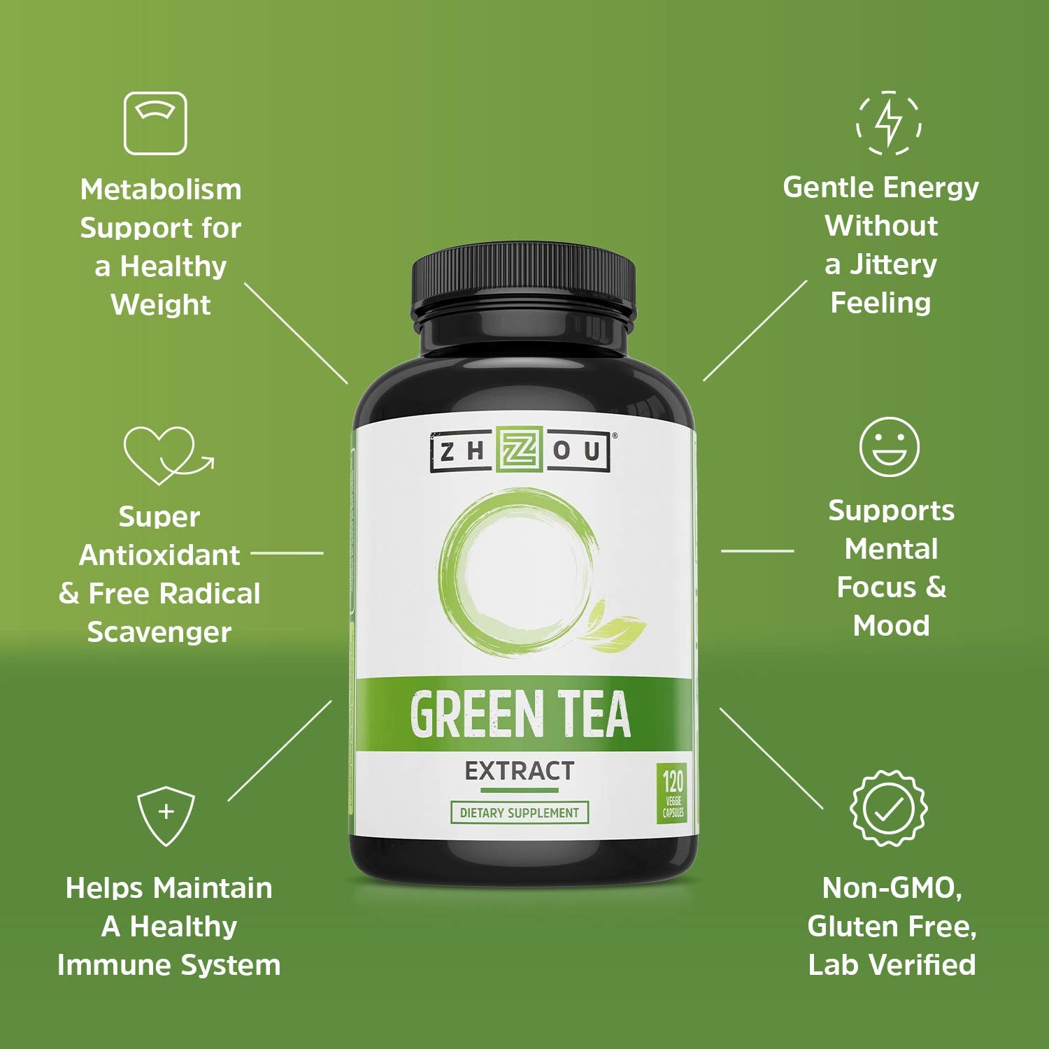 Vegan-friendly green tea extract capsules with 500mg per serving label