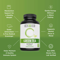 Vegan-friendly green tea extract capsules with 500mg per serving label