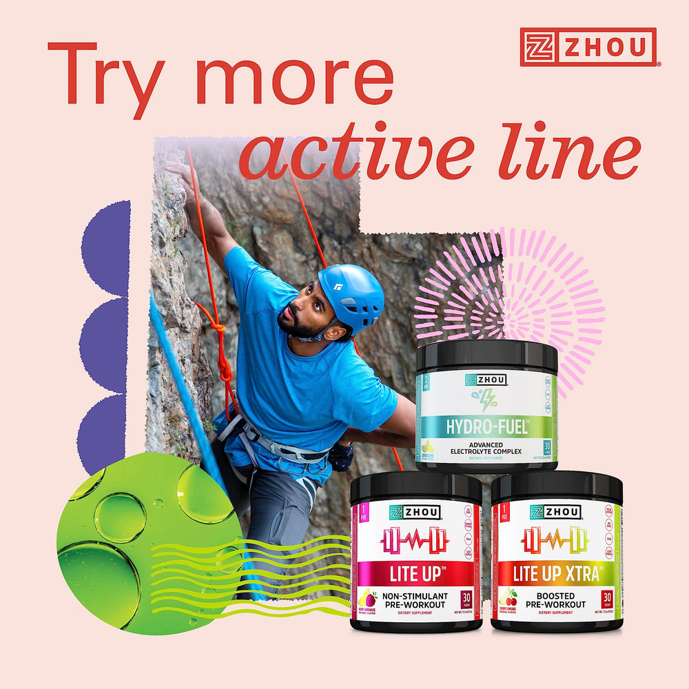 ZHOU active-lifestyle shot suggests versatile use during workouts and outdoor adventures
