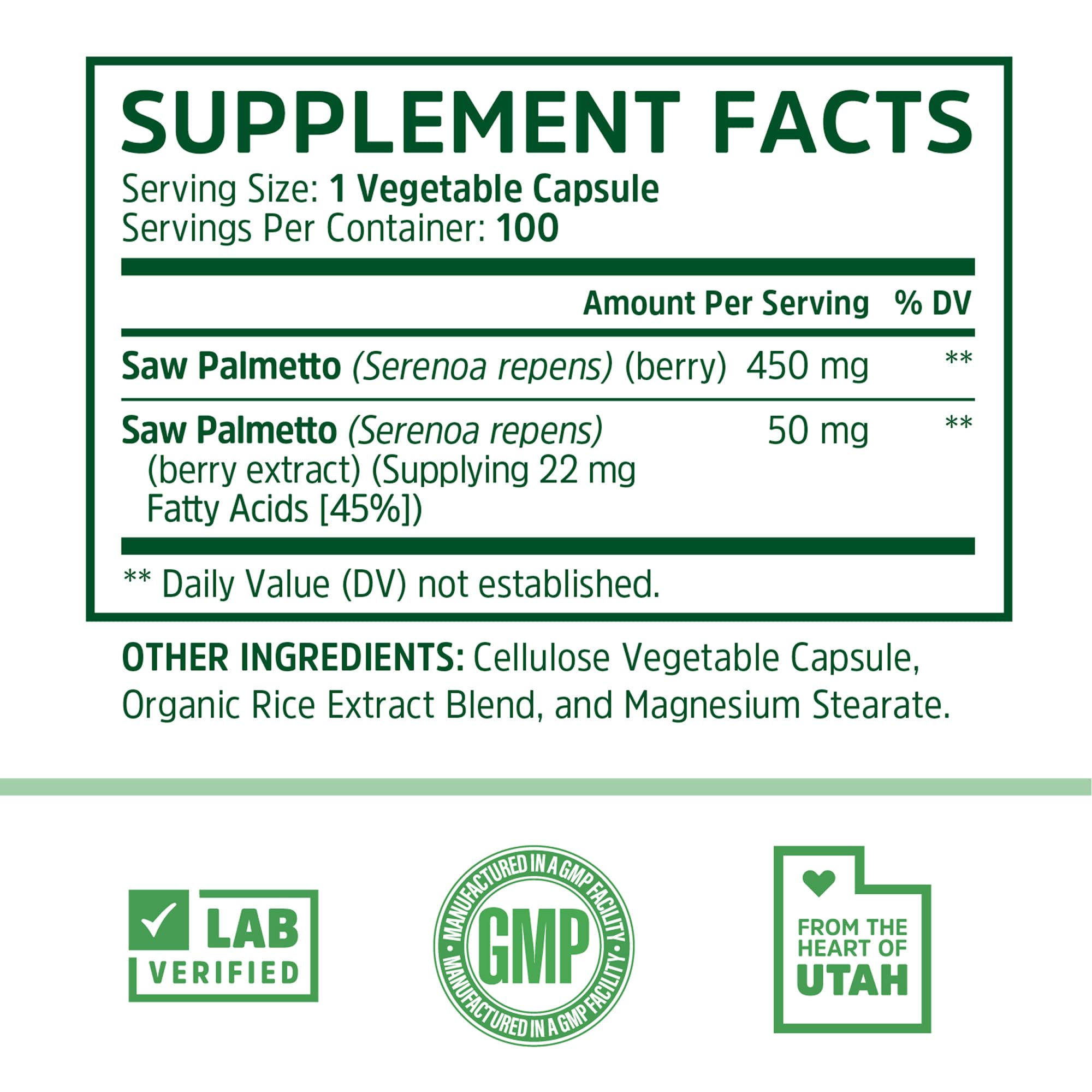 Close-up of 50mg saw palmetto extract and berry powder