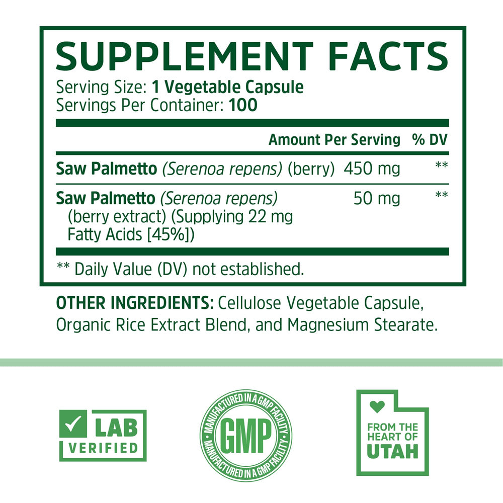 Close-up of 50mg saw palmetto extract and berry powder