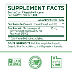 Close-up of 50mg saw palmetto extract and berry powder