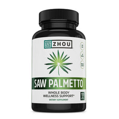 Zhou Saw Palmetto for Men bottle showing 450mg berry powder