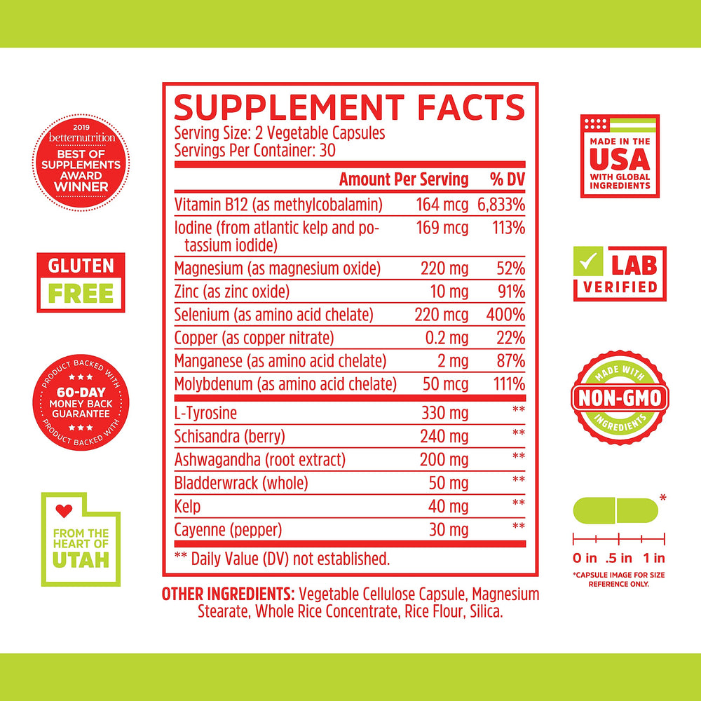 Ingredient highlights: iodine, zinc, selenium, magnesium, and ashwagandha