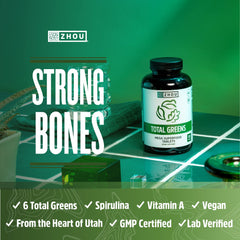 Wheat grass, barley grass, and alfalfa featured in Zhou Total Greens