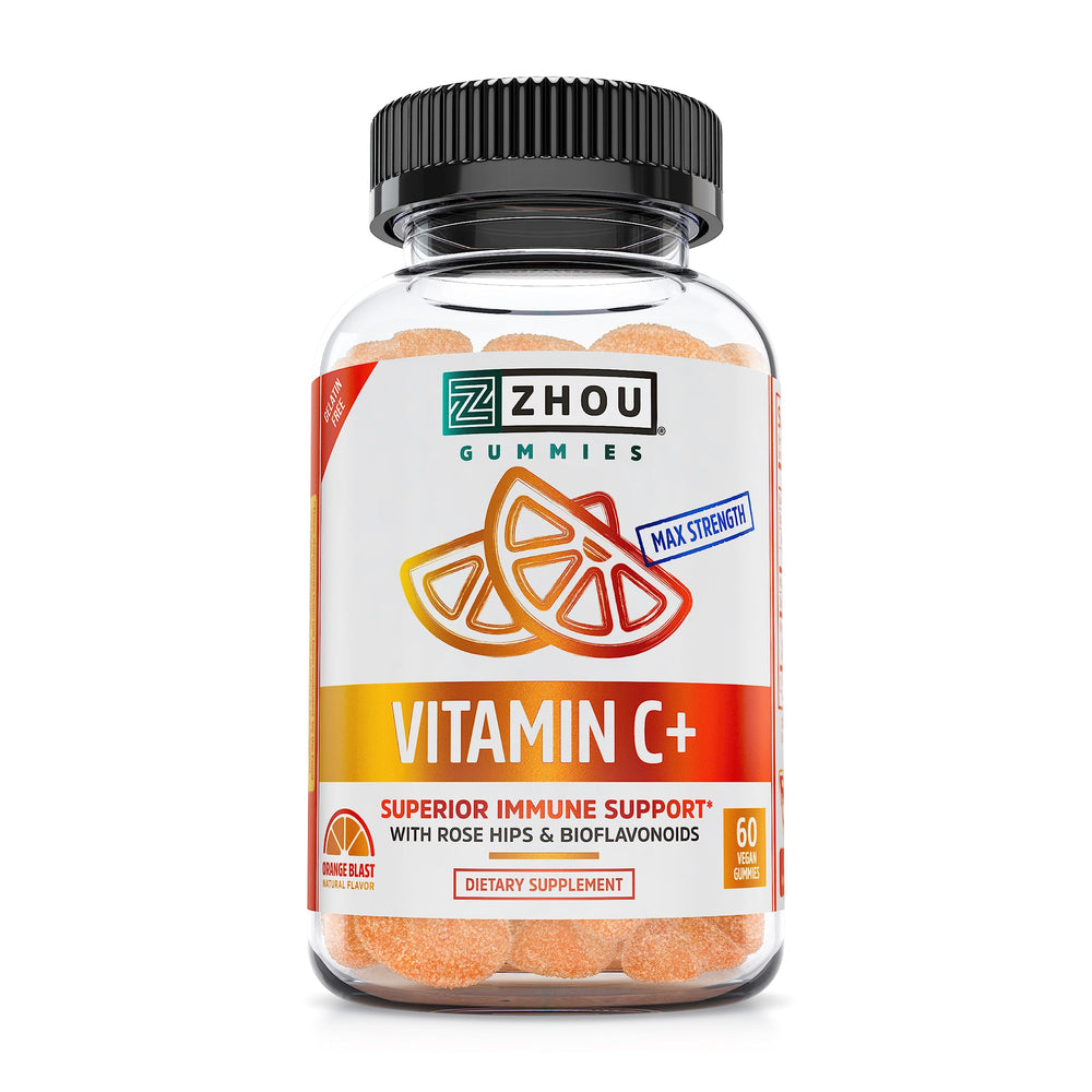 Zhou Vitamin C+ Gummies hero image with orange flavor packaging