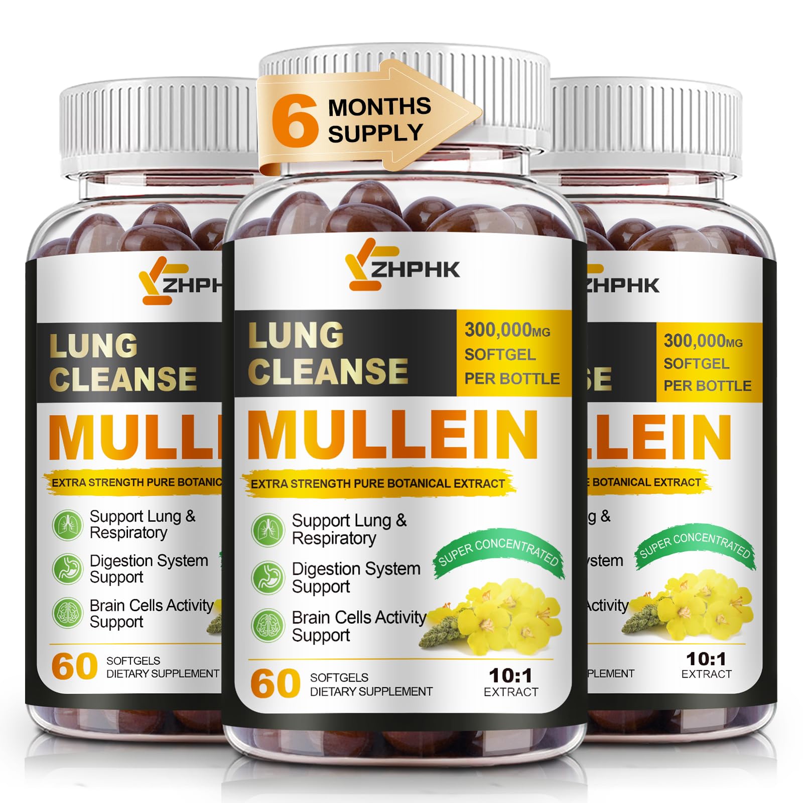 Bottle of ZHPHK Mullein Leaf Extract Softgels