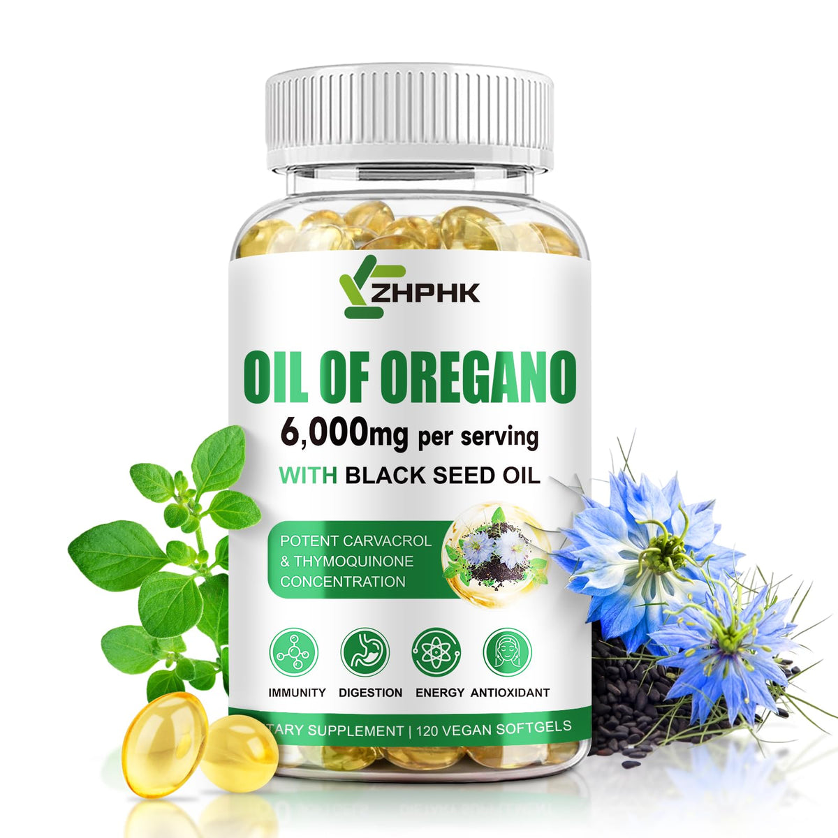 Hero image of ZHPHK Oil of Oregano with Black Seed Oil 6000mg 120 count softgels
