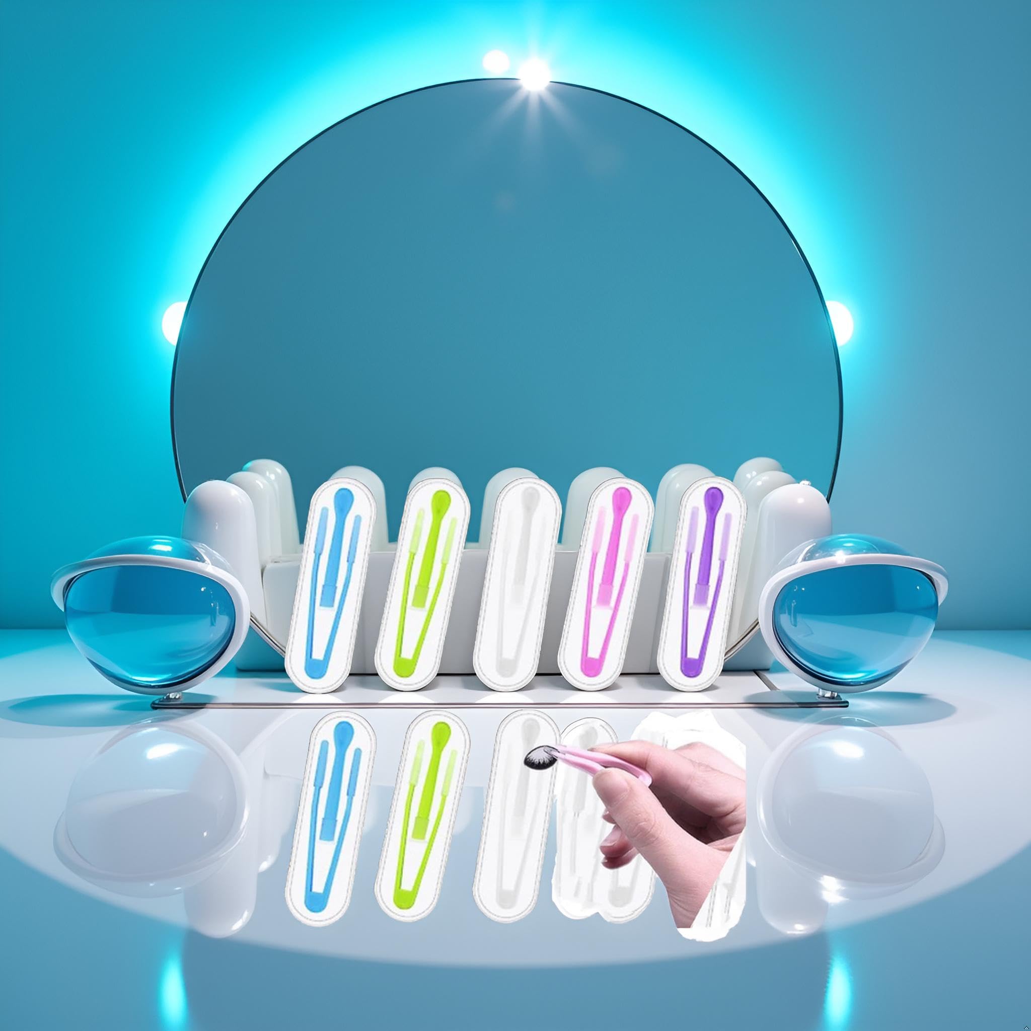 Lifestyle shot showing tools in use for lens application
