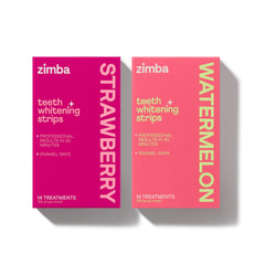 Front view of Zimba Teeth Whitening Strips 2-pack package