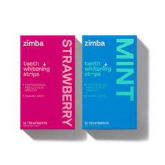 Zimba Teeth Whitening Strips with Strawberry Mint flavor and two 28-strip packs