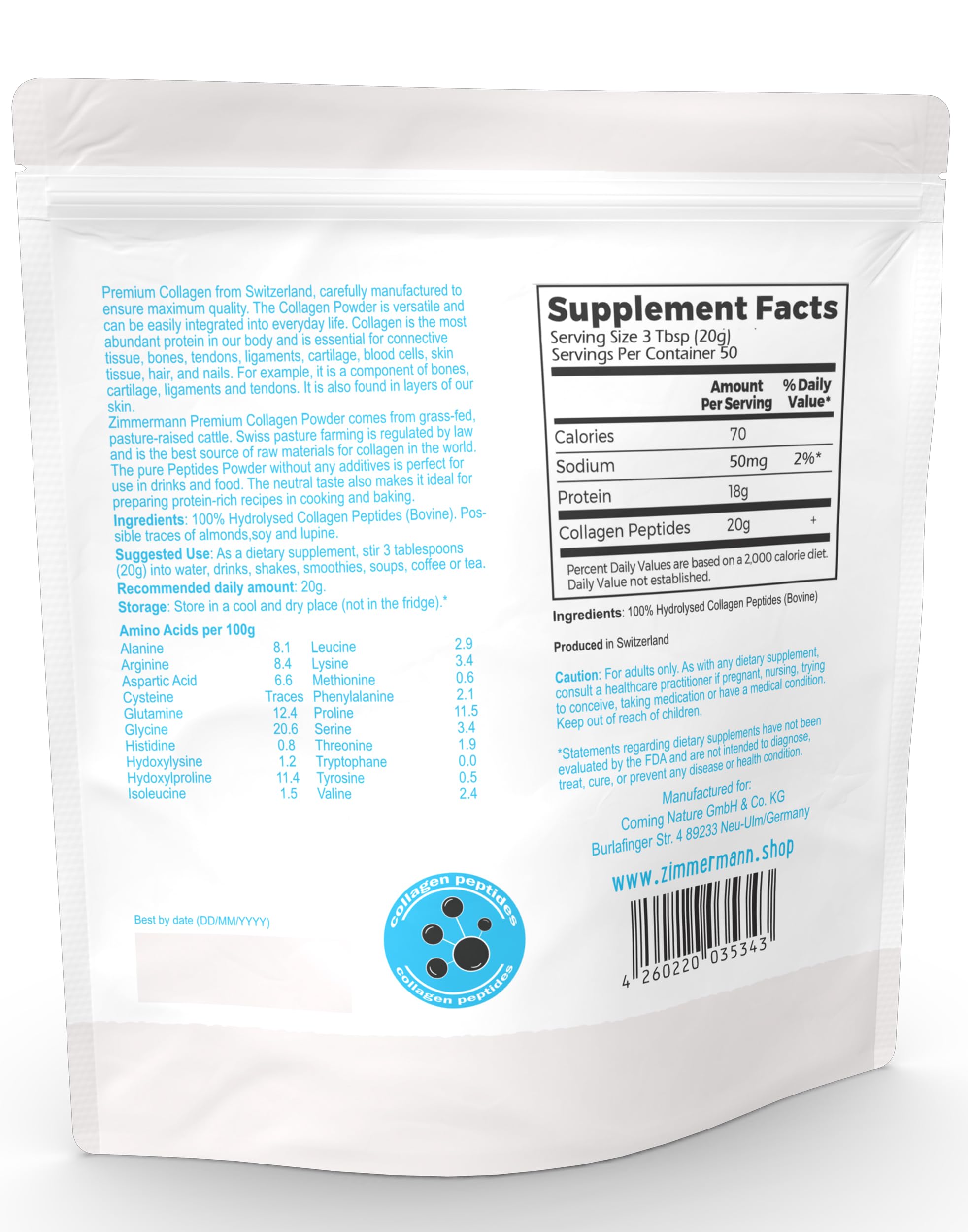 Grass-fed Swiss collagen peptides powder