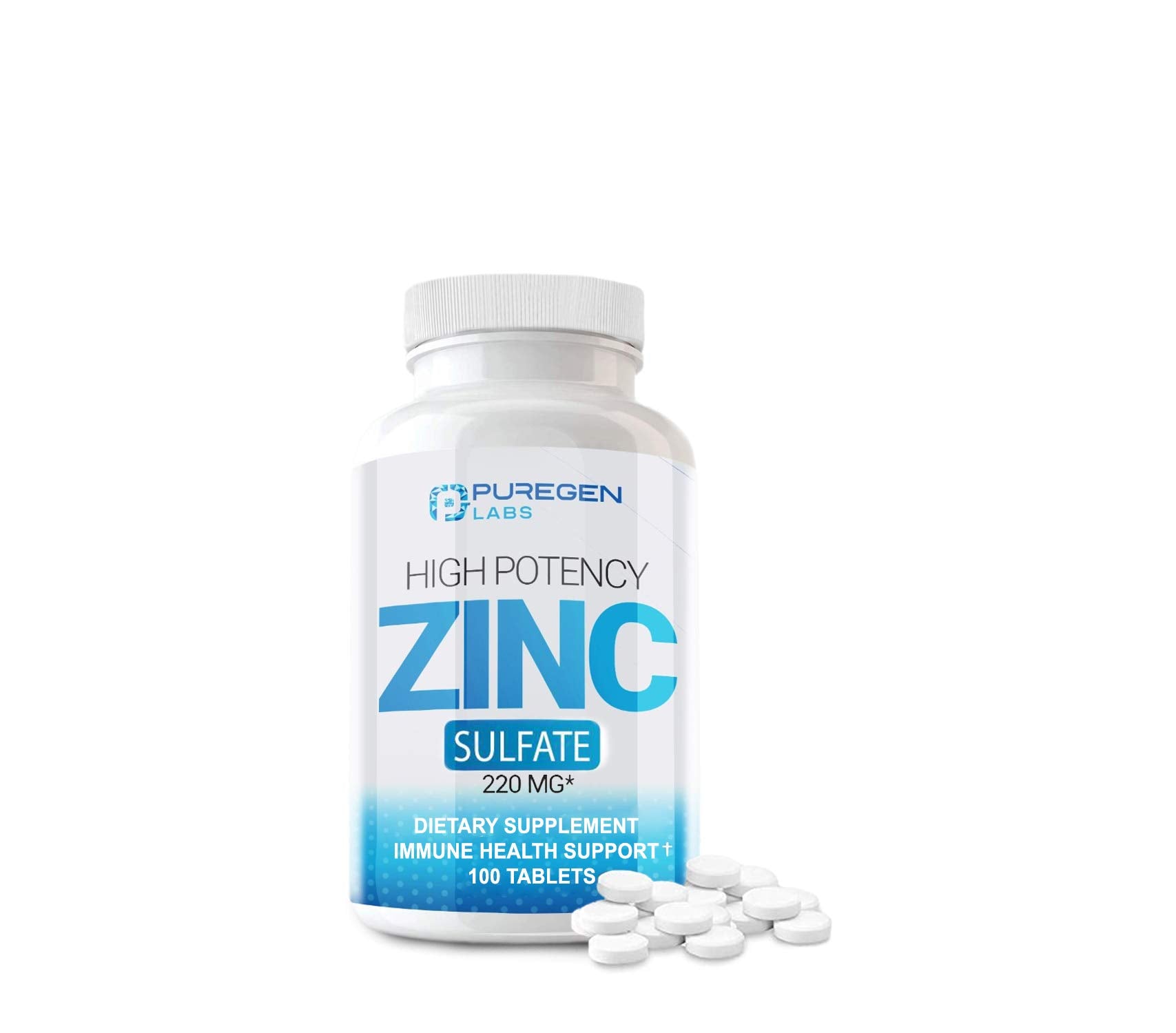 Front label of Zinc 220mg high potency supplement bottle