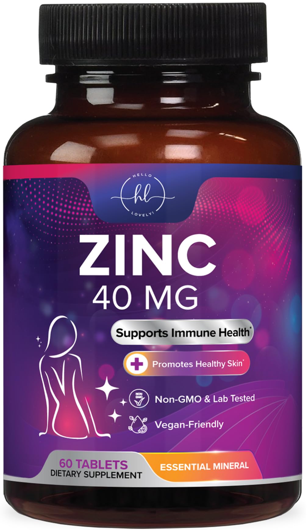 Bottle of zinc supplement 40 mg gluconate for immune support