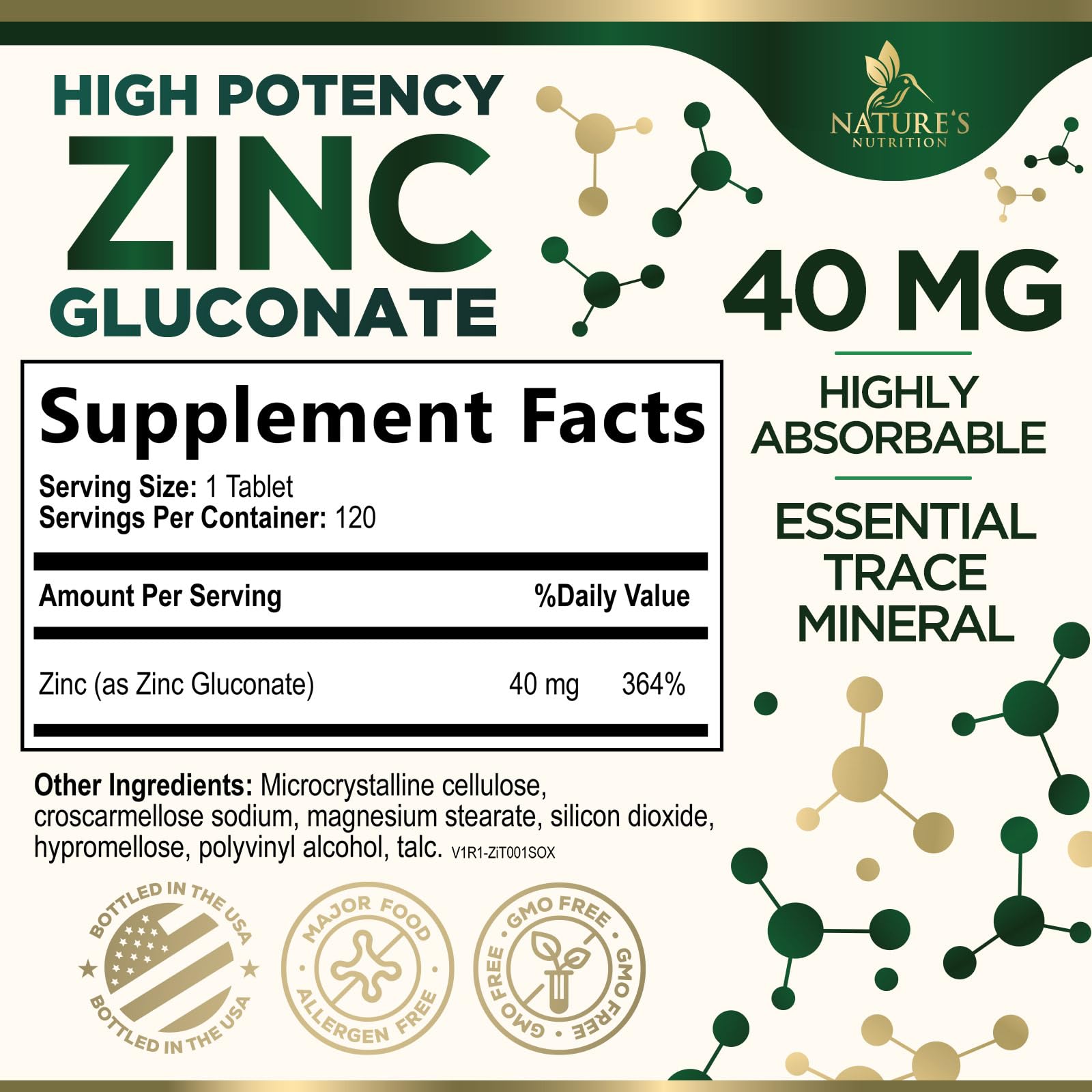 Close-up of Zinc 40 mg gluconate tablets