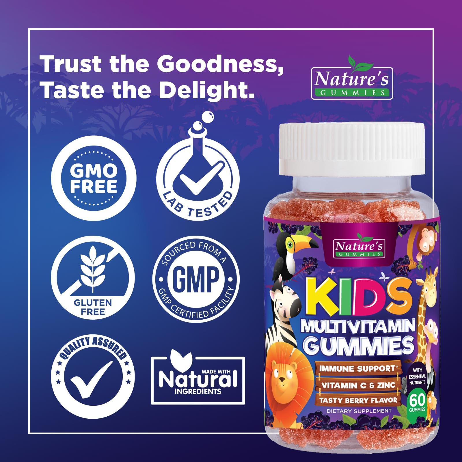 Zinc and B vitamins in kids multivitamin gummies