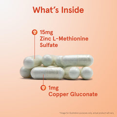 Label shows 15 mg zinc and 1 mg copper per serving