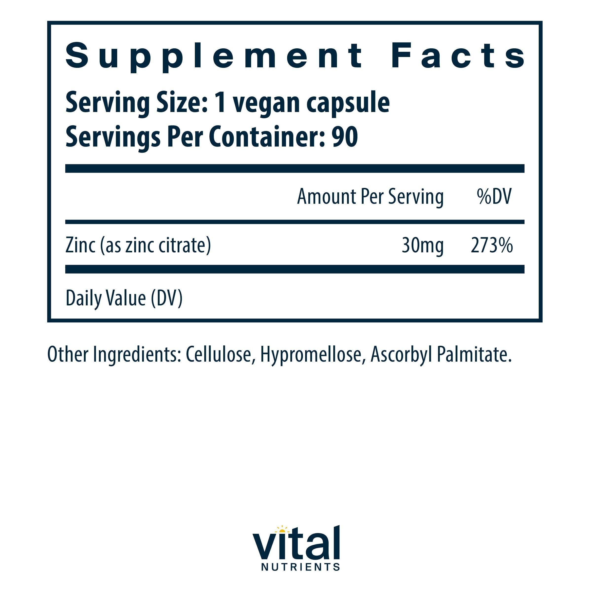 Zinc citrate 30mg supports skin and connective tissue health