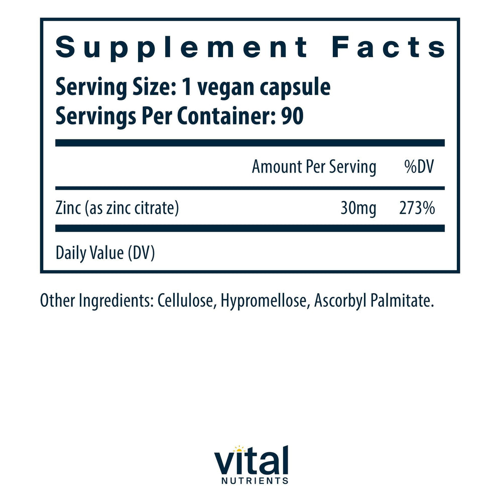 Zinc citrate 30mg supports skin and connective tissue health