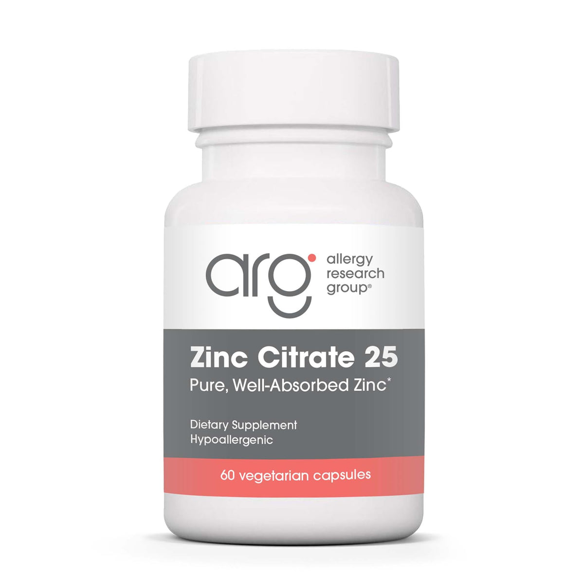 Allergy Research Group Zinc Citrate Supplement bottle, 60 count