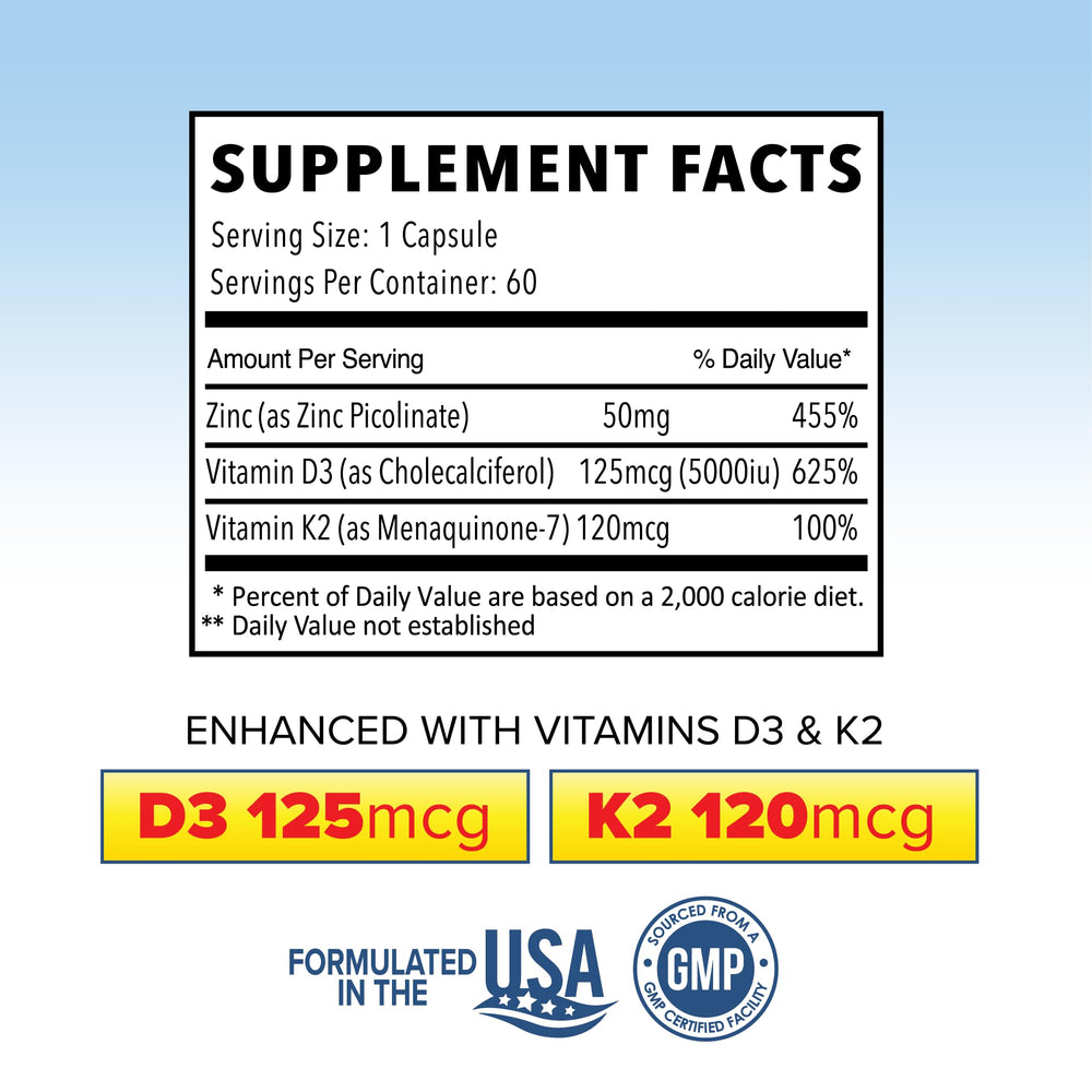 Zinc with D3 and K2 supporting bone and heart health