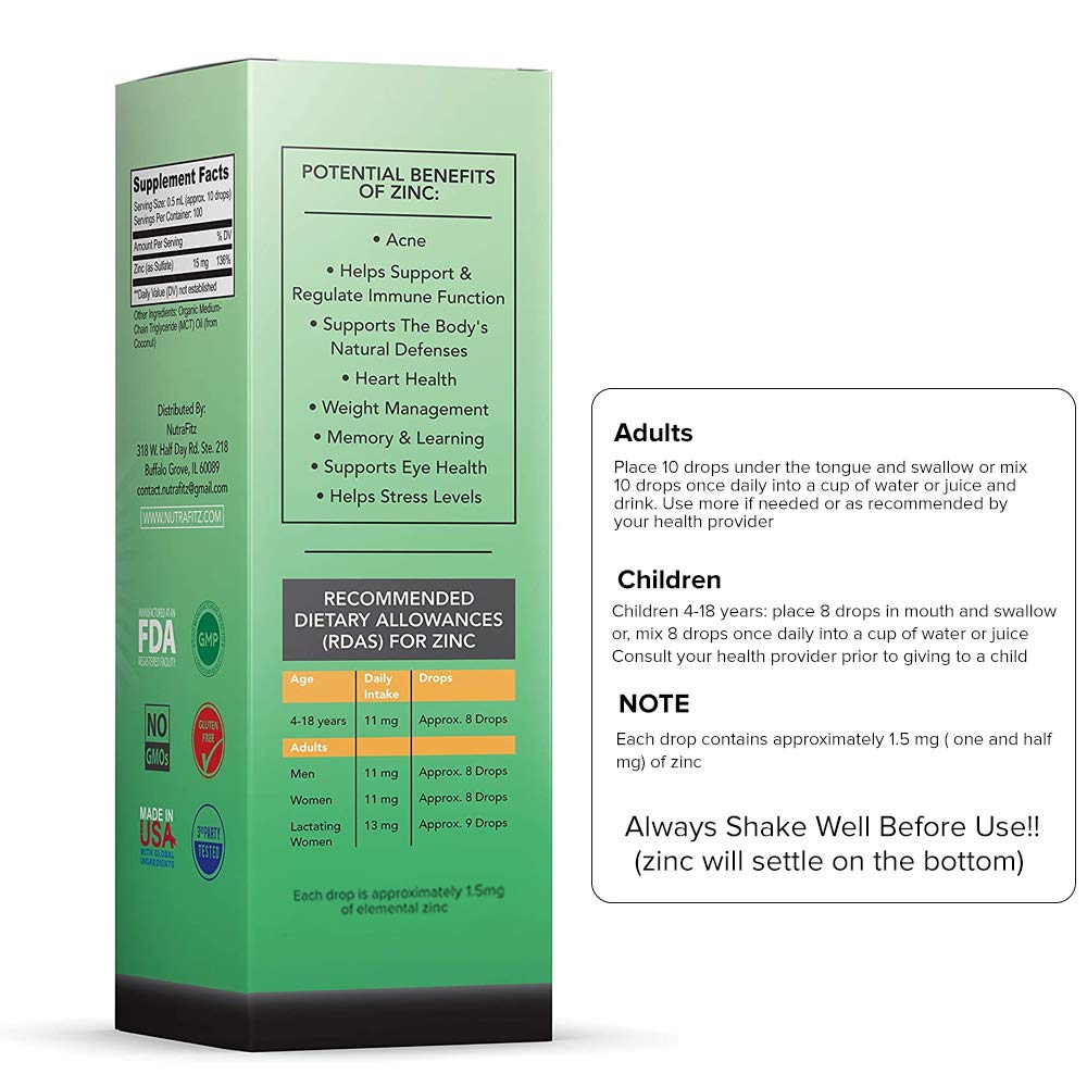 Infographic showing high absorption of zinc ionic drops