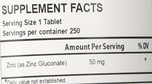 Zinc Gluconate 50 mg supplement facts panel