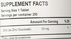 Zinc Gluconate 50 mg supplement facts panel