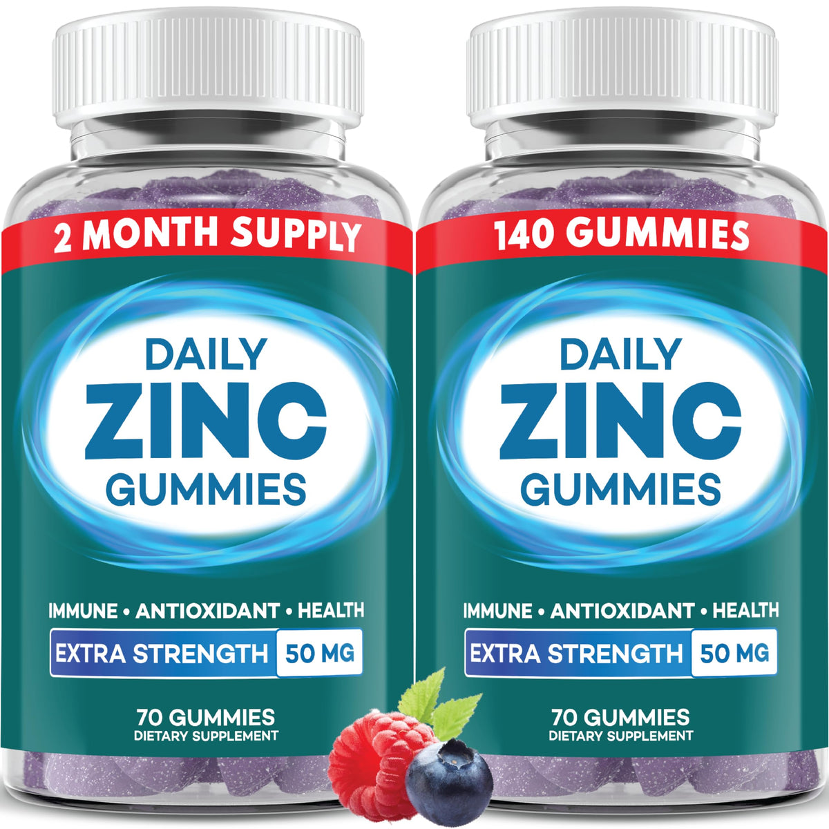 Zinc Gummies 50 mg bottle label showing 50 mg per gummy