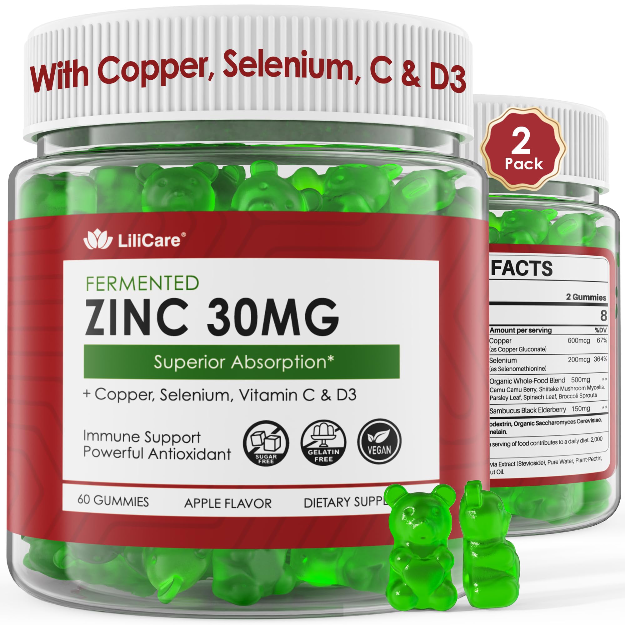 Fermented zinc immune support gummies label and bottle