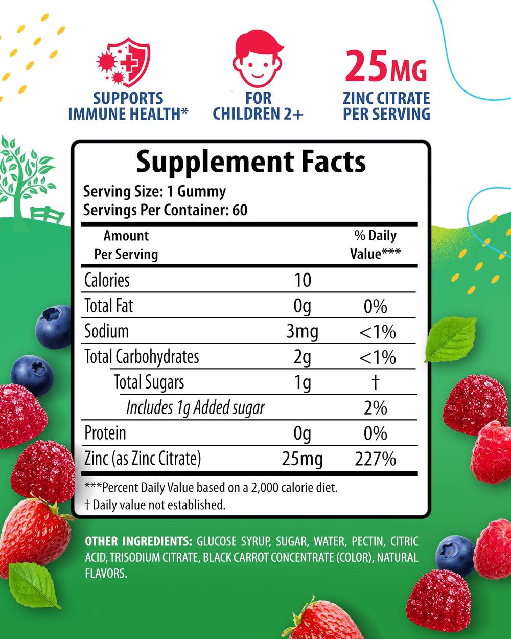 Back label showing ingredients and zinc content
