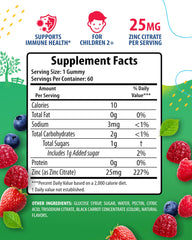 Back label showing ingredients and zinc content