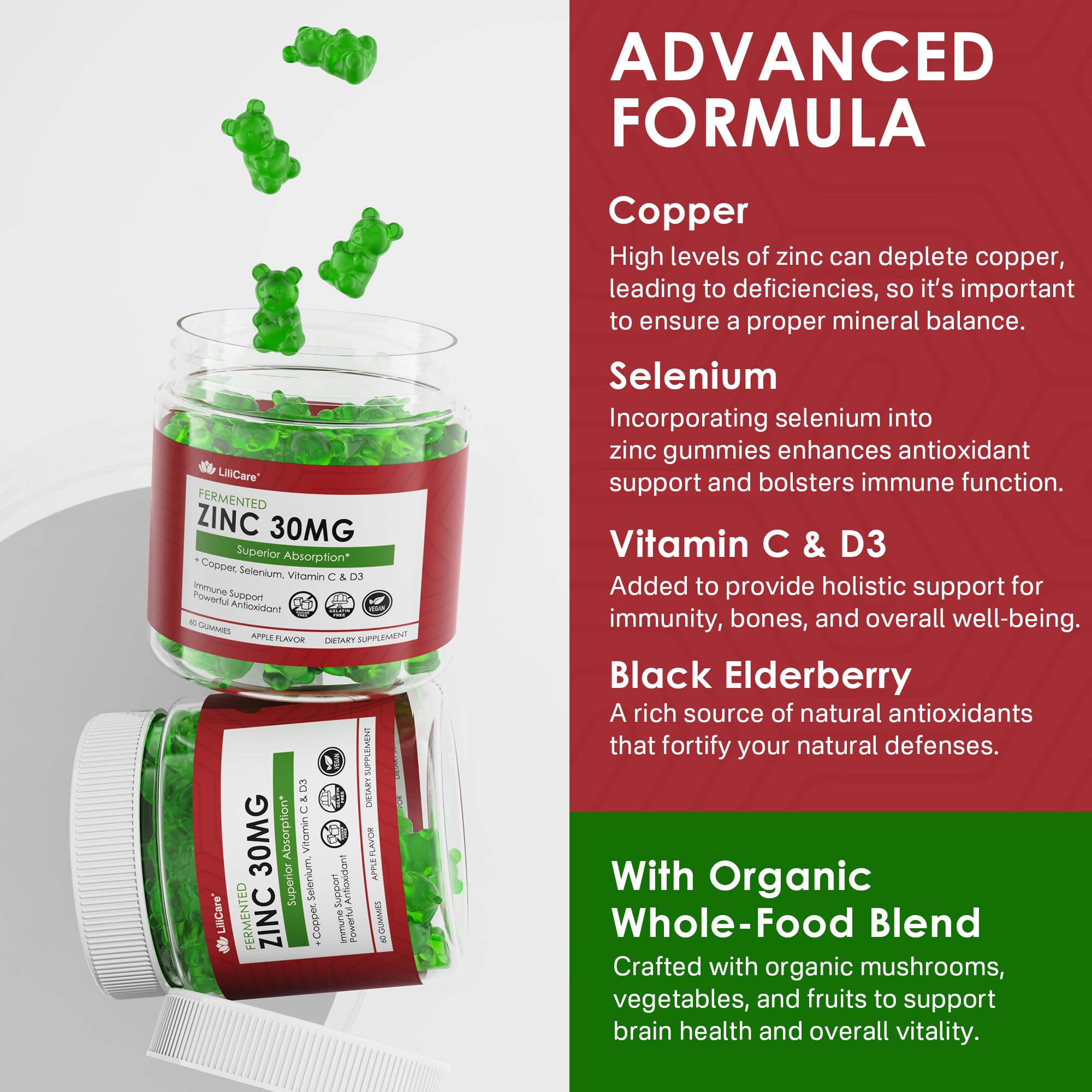 Whole-food complex nutrients in zinc gummies