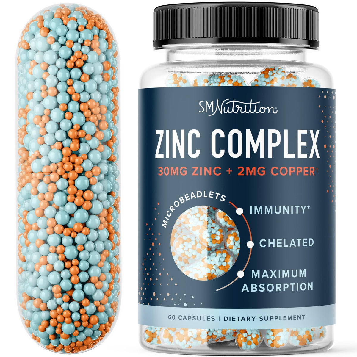Bottle of Zinc Microbeadlets supplement with label