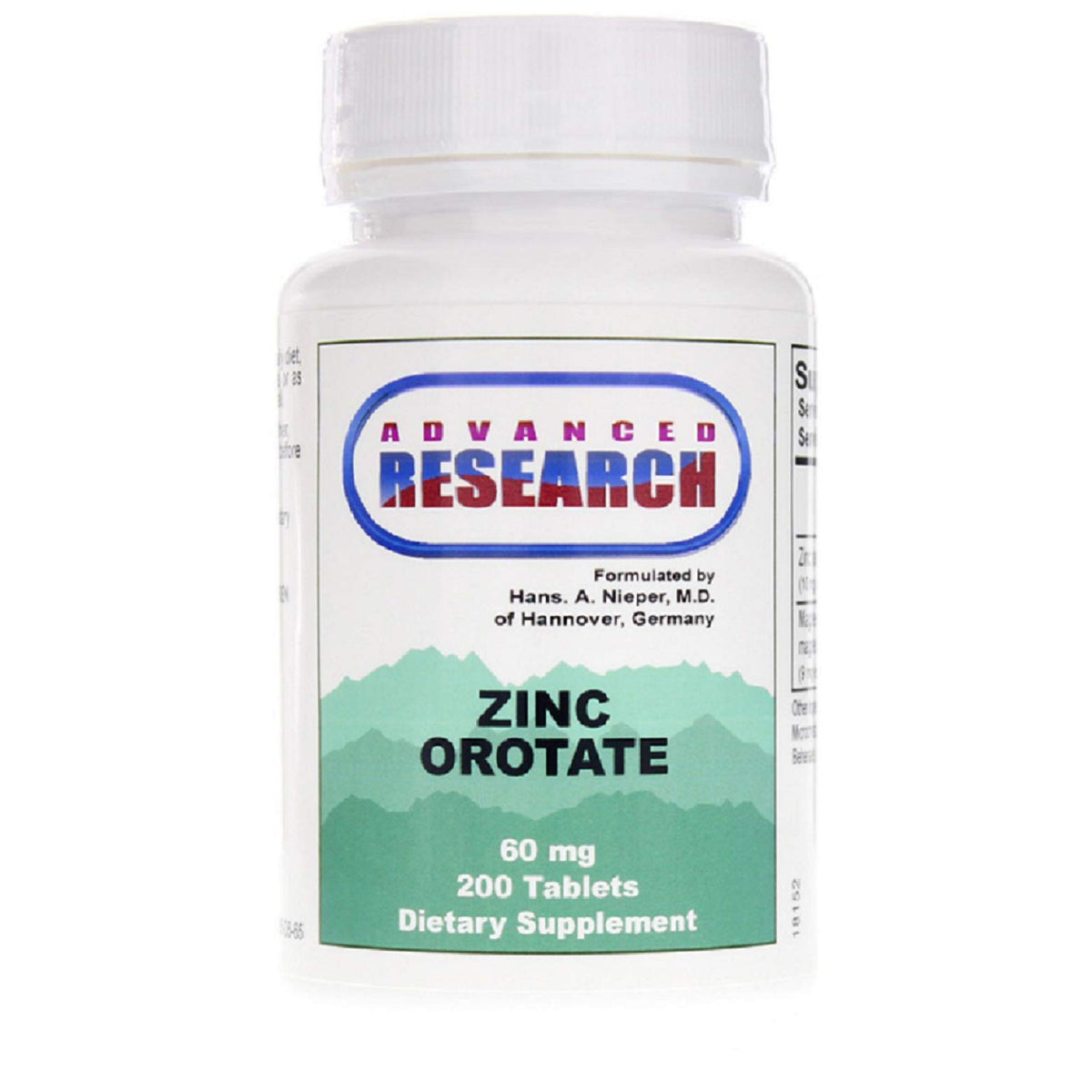 Zinc Orotate 60 mg 200 Tabs Pack of 2 bottle front view