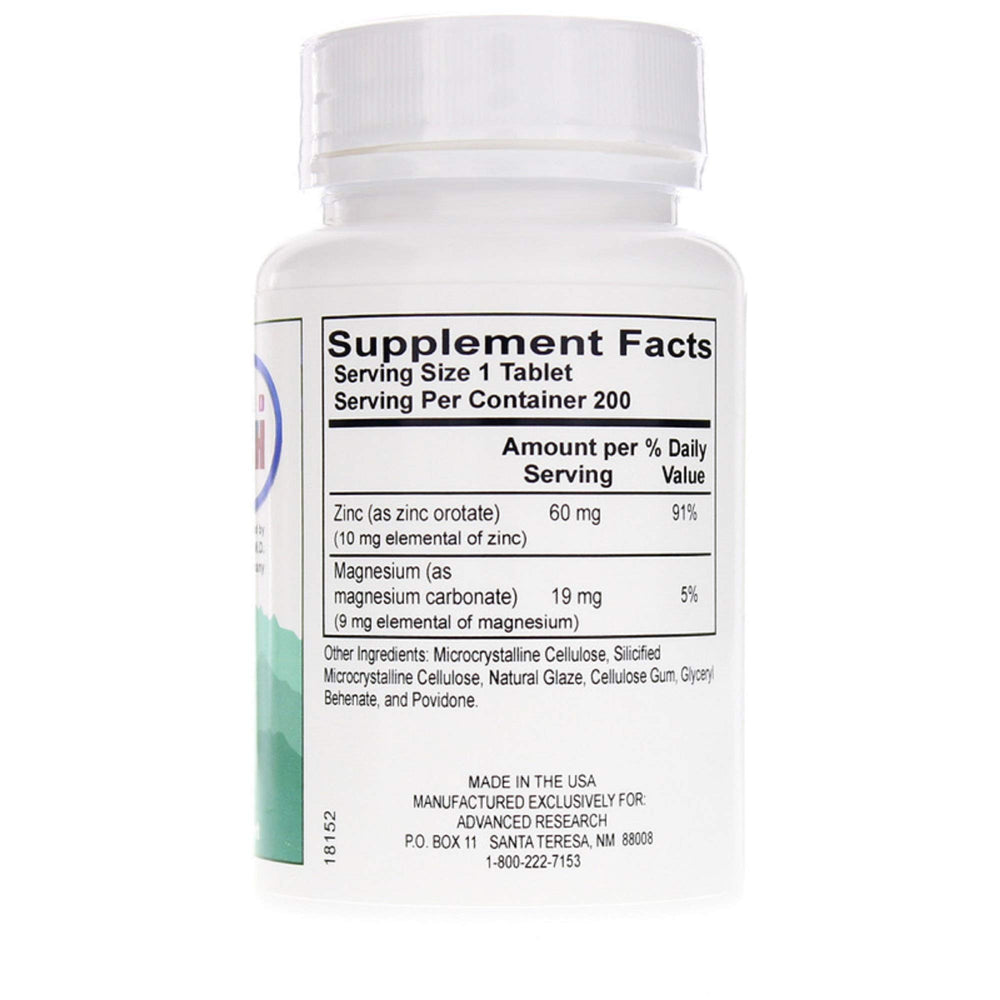 Zinc Orotate 9.5 mg per tablet supplement close-up
