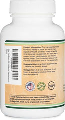 Supplement facts panel showing 50mg zinc picolinate per capsule