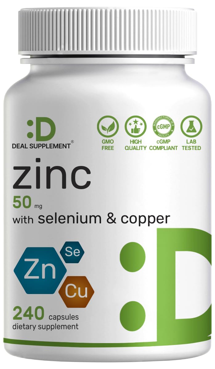 Bottle containing zinc picolinate 50mg with selenium and copper (240 capsules)